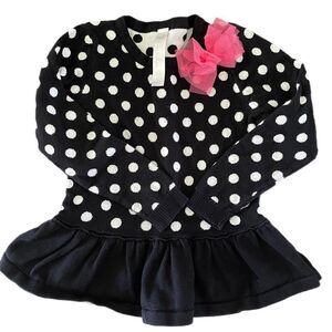 ❣️5/$50 Cherokee Girls 4T Black Polka Dot Sweater with ruffle hem & pink flower